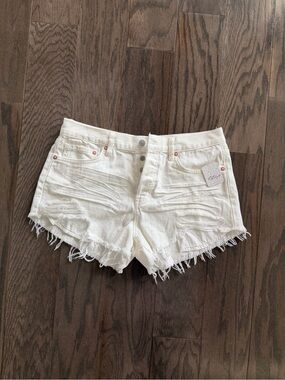 Free People White Distressed Denim Cutoff  Button Fly Shorts